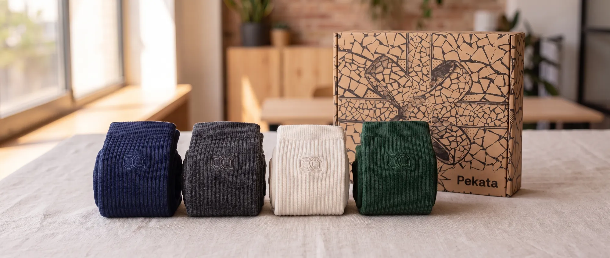 Personalisierte Socken in mittlerer Schafthöhe mit im Jacquard eingewebtem Firmenlogo