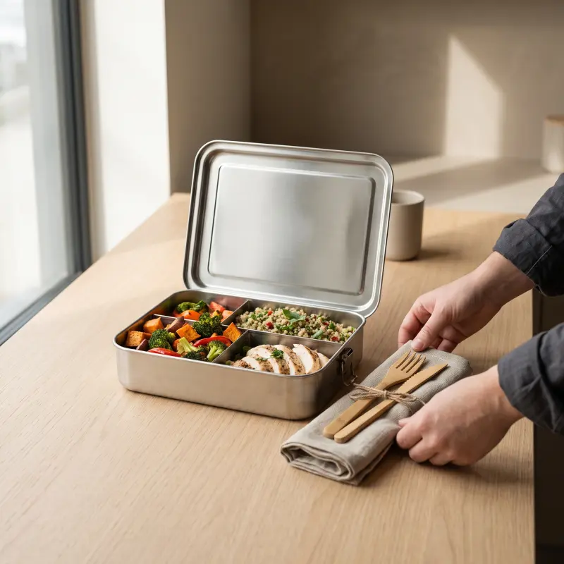 Mittagsboxen, Besteck und Takeaway